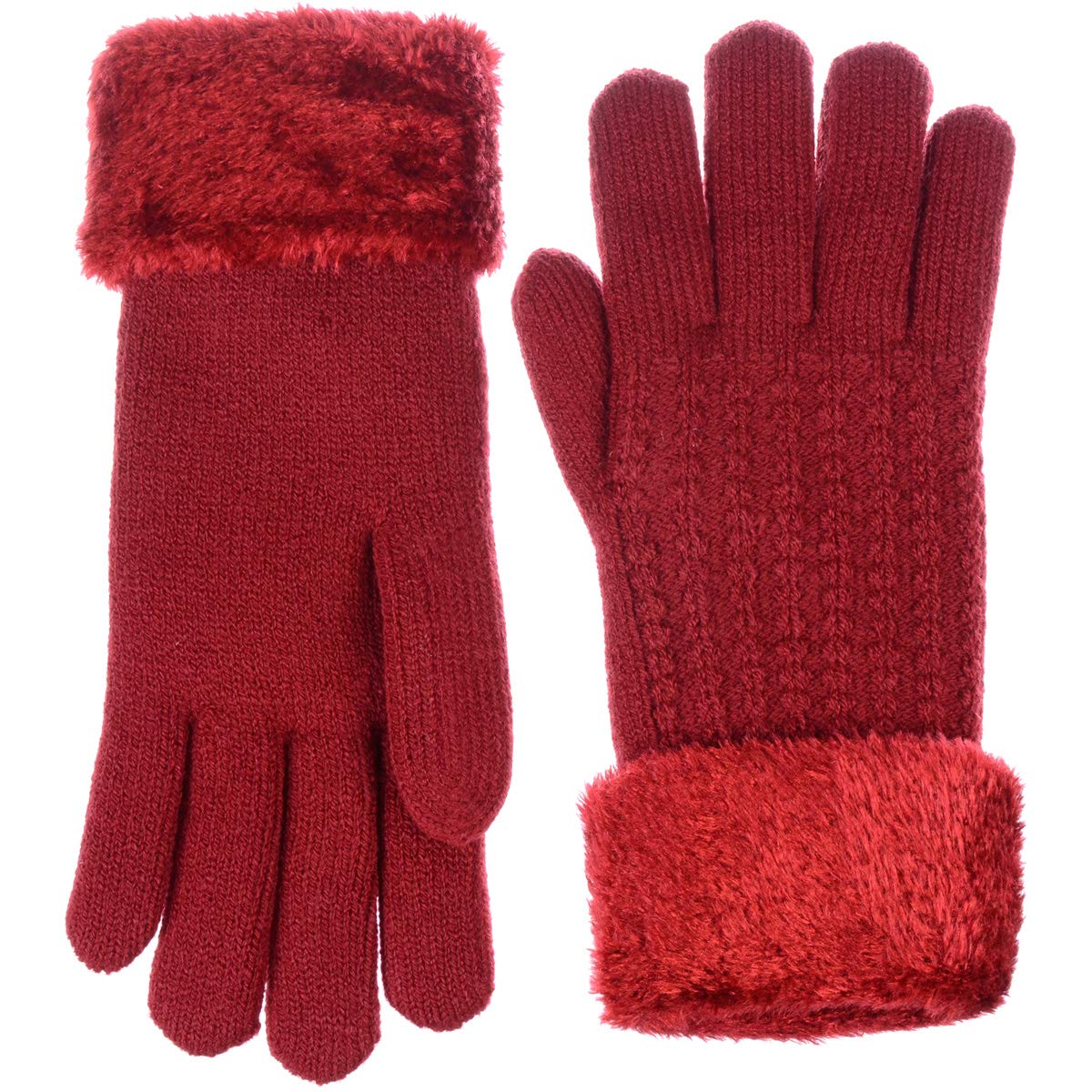 BYOS Women's Winter Fashion Gloves - Swirl Pattern Plush Faux Fur Fleece Lined Knit Gloves for Cold Weather, Outdoor Activities, and Holiday Gifts
