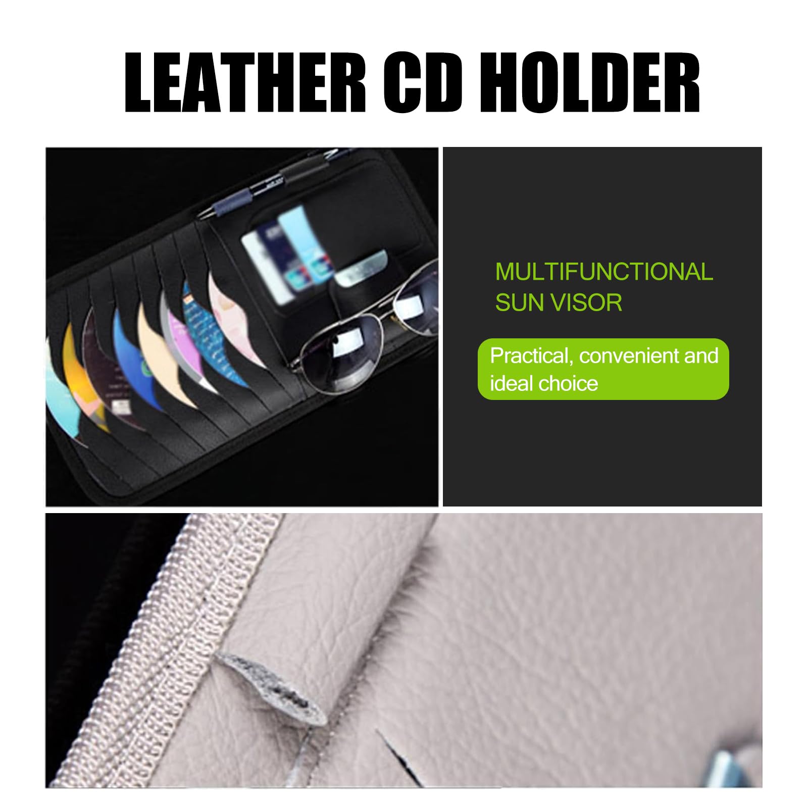 1-Pack Universal Car Sun Visor CD Organizer - Multi-Pocket Leather Storage Holder for CDs, Sunglasses & Pens | One-Hand Grab & Go Car Accessory | Perfect for Road Trips & Daily Commuting (Black)
