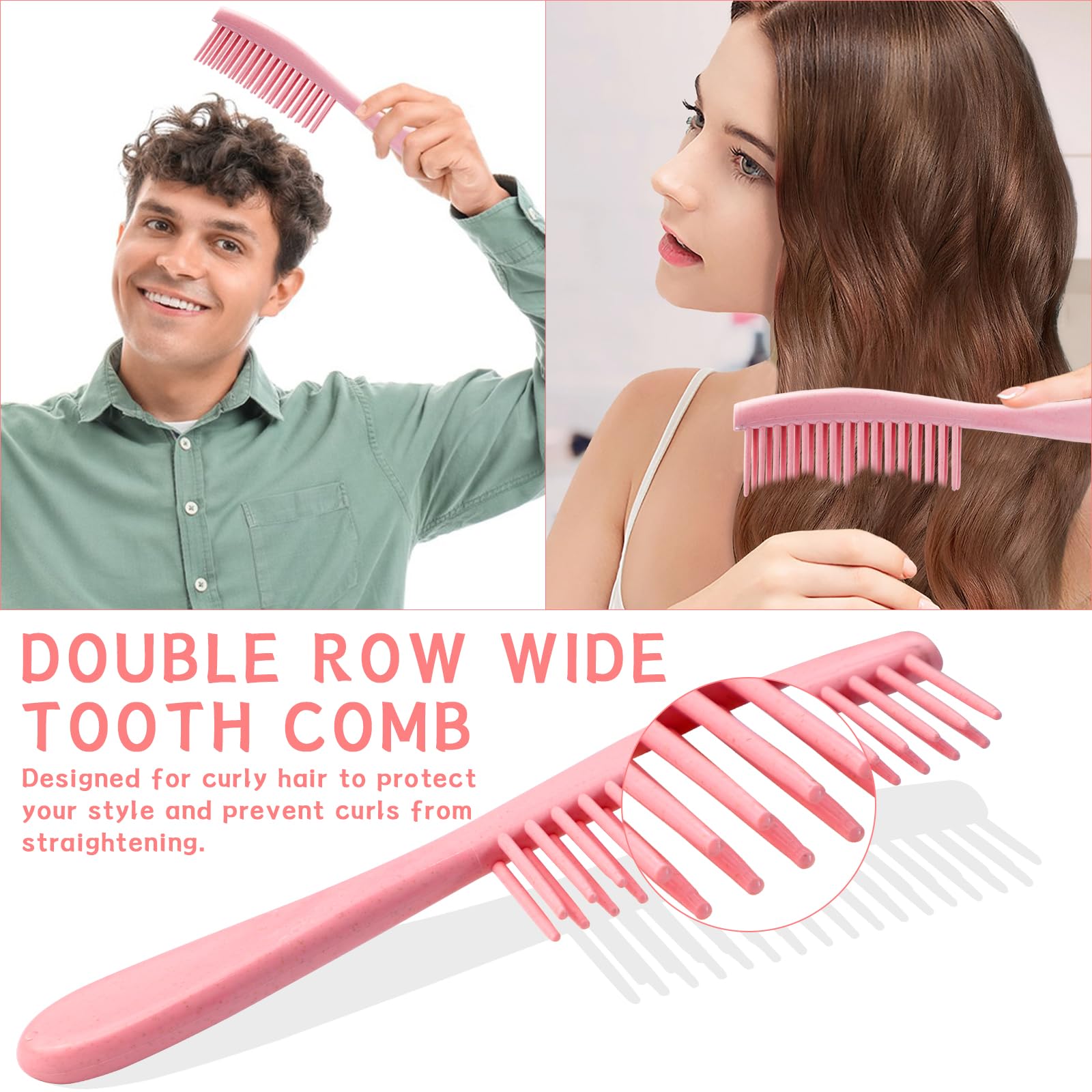 START MAKERS 5-Piece Hair Comb Set for Women & Men - Wide Tooth, Fine Tooth, Rat Tail, Parting & Double-Wide Combs for Detangling, Styling Wet, Wavy, Curly & Thick Hair (Pink) - Perfect for Salon, Home & Travel Use