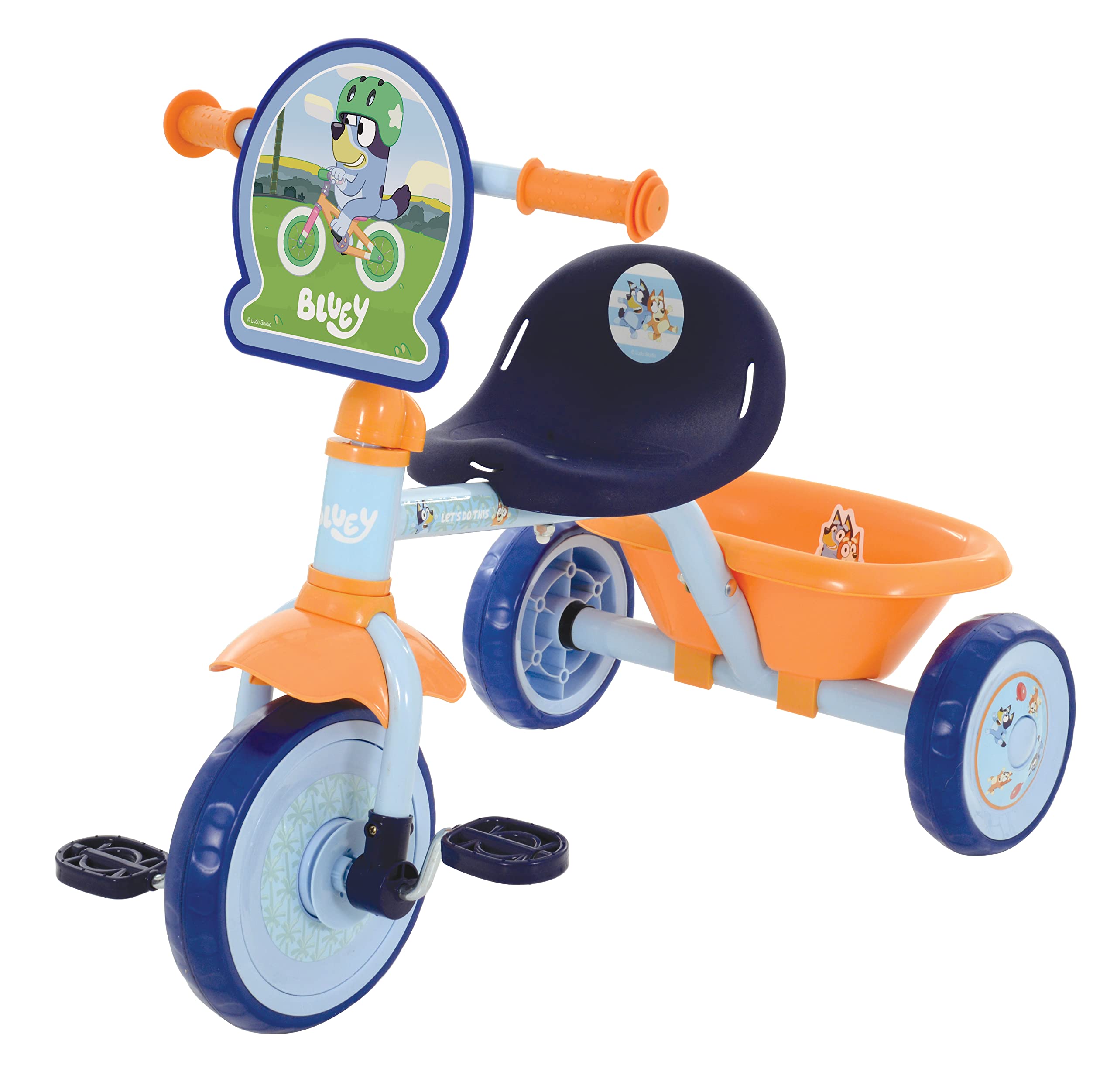 Bluey First Ride-On Trike for Kids Ages 2+ | Adjustable Handle, Easy-Switch Pedal Clutch, Puncture-Proof Tires & Steel Frame | Licensed Ride-On Toy with Front Mudguard & Rear Storage | Perfect for Outdoor Play, Backyard Fun & Preschool Learning Activities