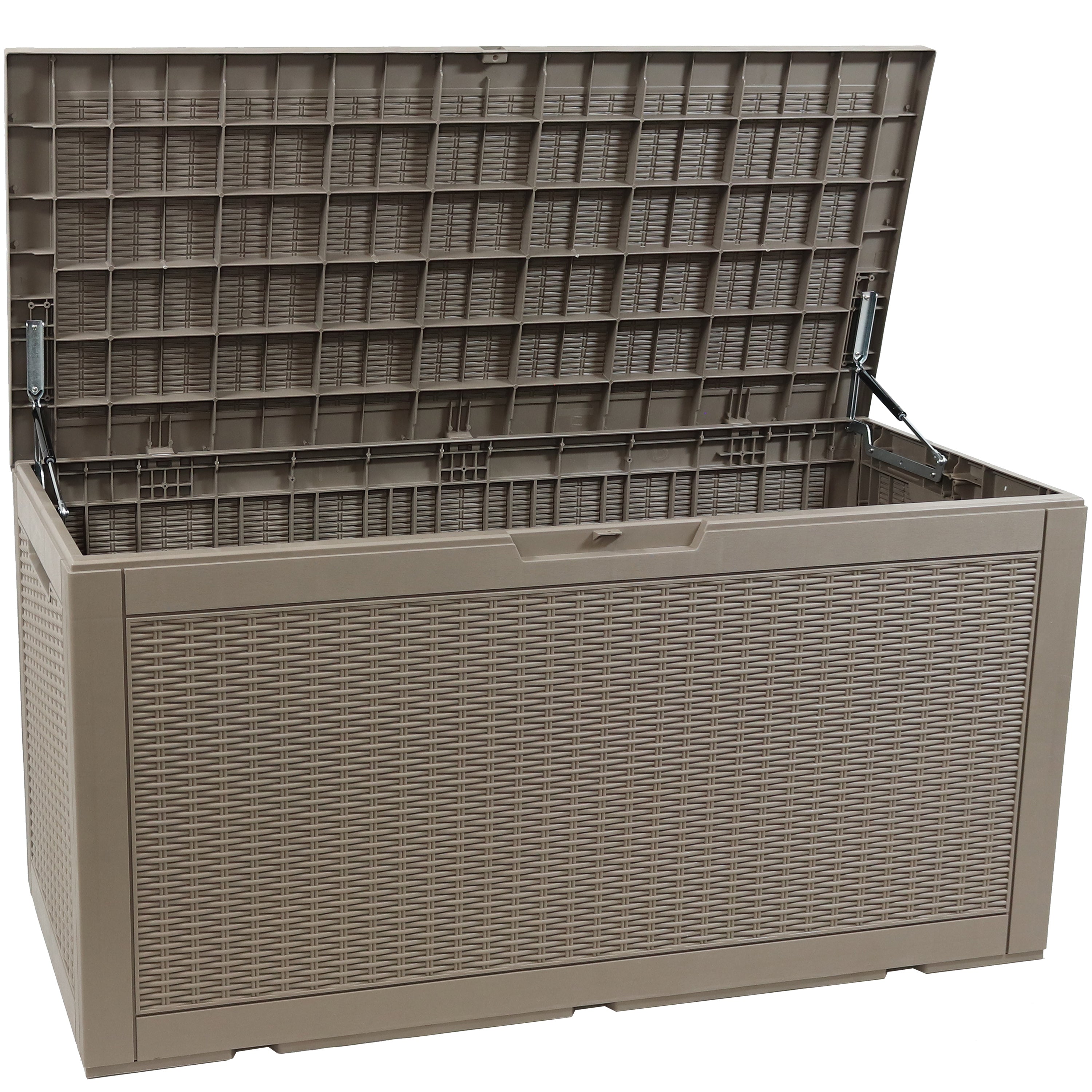 Lockable 100 Gallon Outdoor Deck Storage Box - Waterproof Faux Rattan Design by Sunnydaze - Perfect for Patio, Garden & Poolside Storage