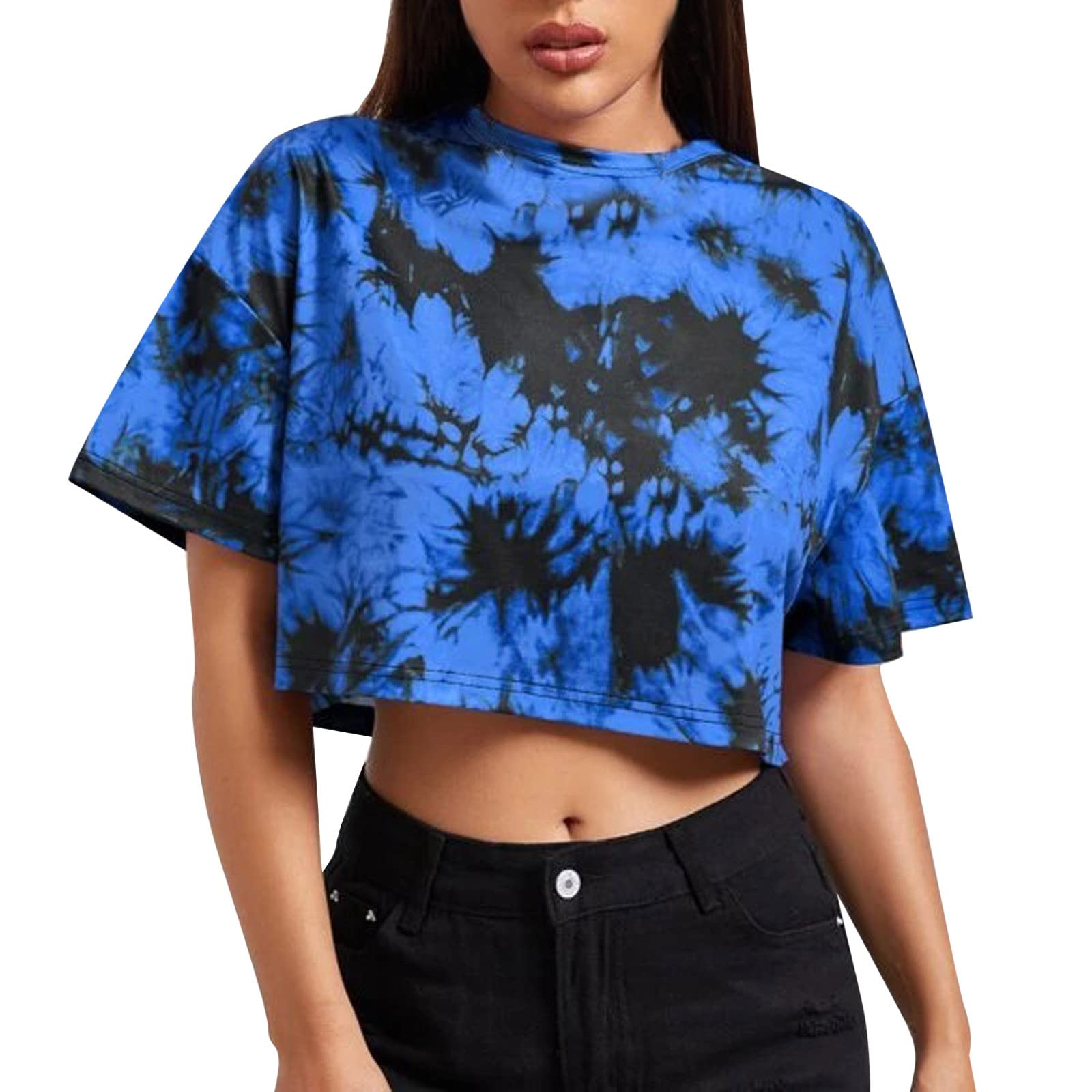 Trendy Tie Dye Crop Tops for Women - Sexy Short Sleeve Summer Tees 2022 | Loose Fit Cropped Tshirts for Teen Girls | Perfect for Beach, Music Festivals & Casual Outfits