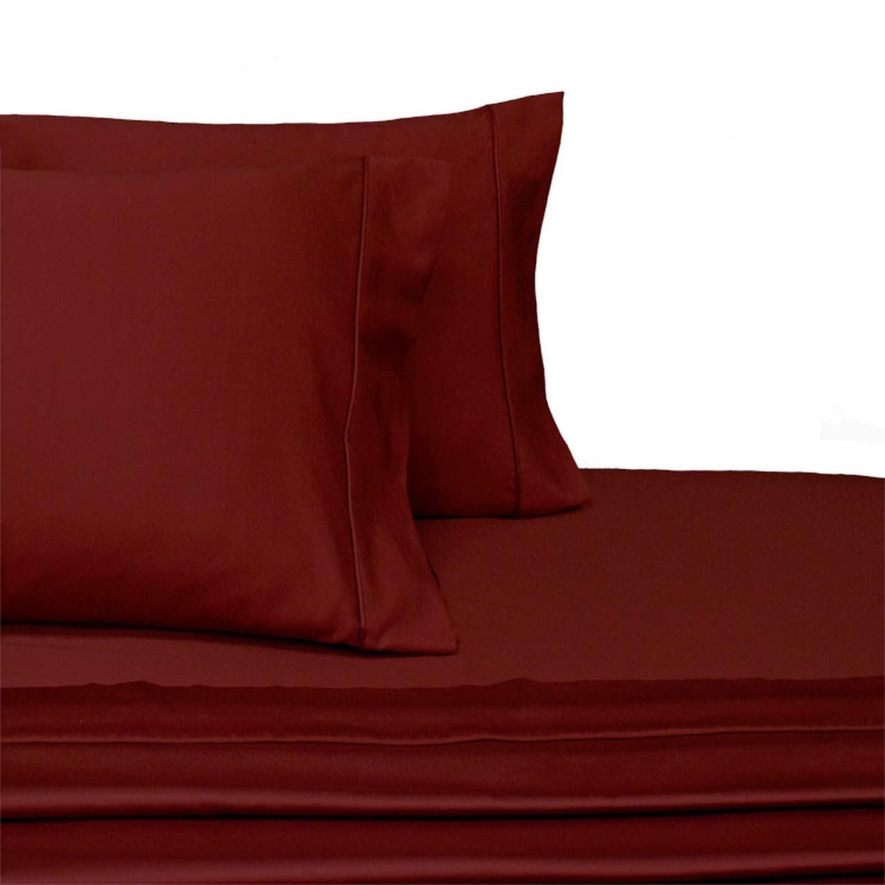 Split-King Size 100% Cotton Sheets Set - 2 Twin-XL Fitted Sheets, Deep Pocket, Cool Sateen Weave, Burgundy Solid Color - Perfect for Master Bedrooms, Guest Rooms & Hot Sleepers