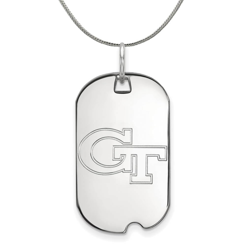 Black Bow Sterling Silver Georgia Tech Dog Tag Pendant Necklace - Perfect for Graduation Gifts, School Spirit Jewelry & Tech Alumni Pride