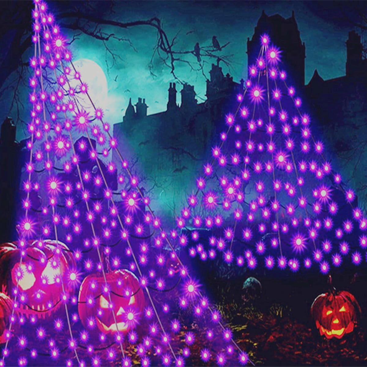 280 LED Giant Purple Spider Web Lights - 19.85Ft x 14.76Ft Halloween Decor with 8 Lighting Modes | Outdoor Halloween Decorations for Patio, Garden, Haunted House, Yard & Party Decor