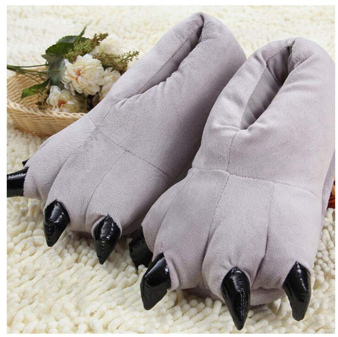 **Cozy Dinosaur Paw Slippers for Adults - Plush Animal Claw House Shoes for Warm Indoor Comfort - Perfect for Winter, Lounge & Cosplay**