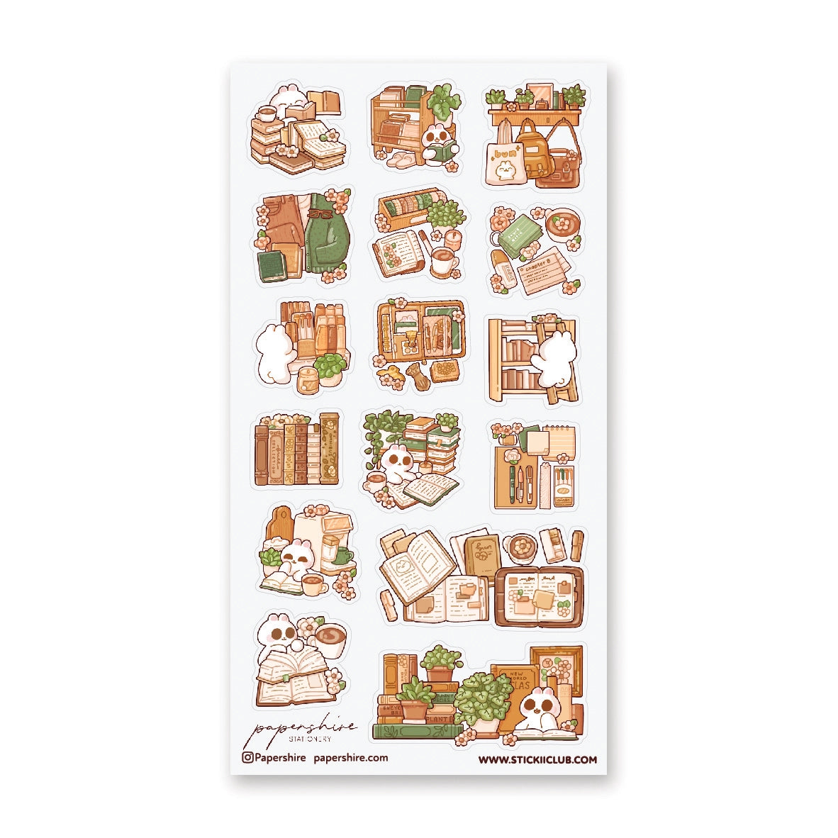Bunny Academia Sticker Sheet - Kawaii Bunny School Theme Vinyl Decals for Laptops, Planners & Water Bottles | Cute Stationery for Students & Journaling