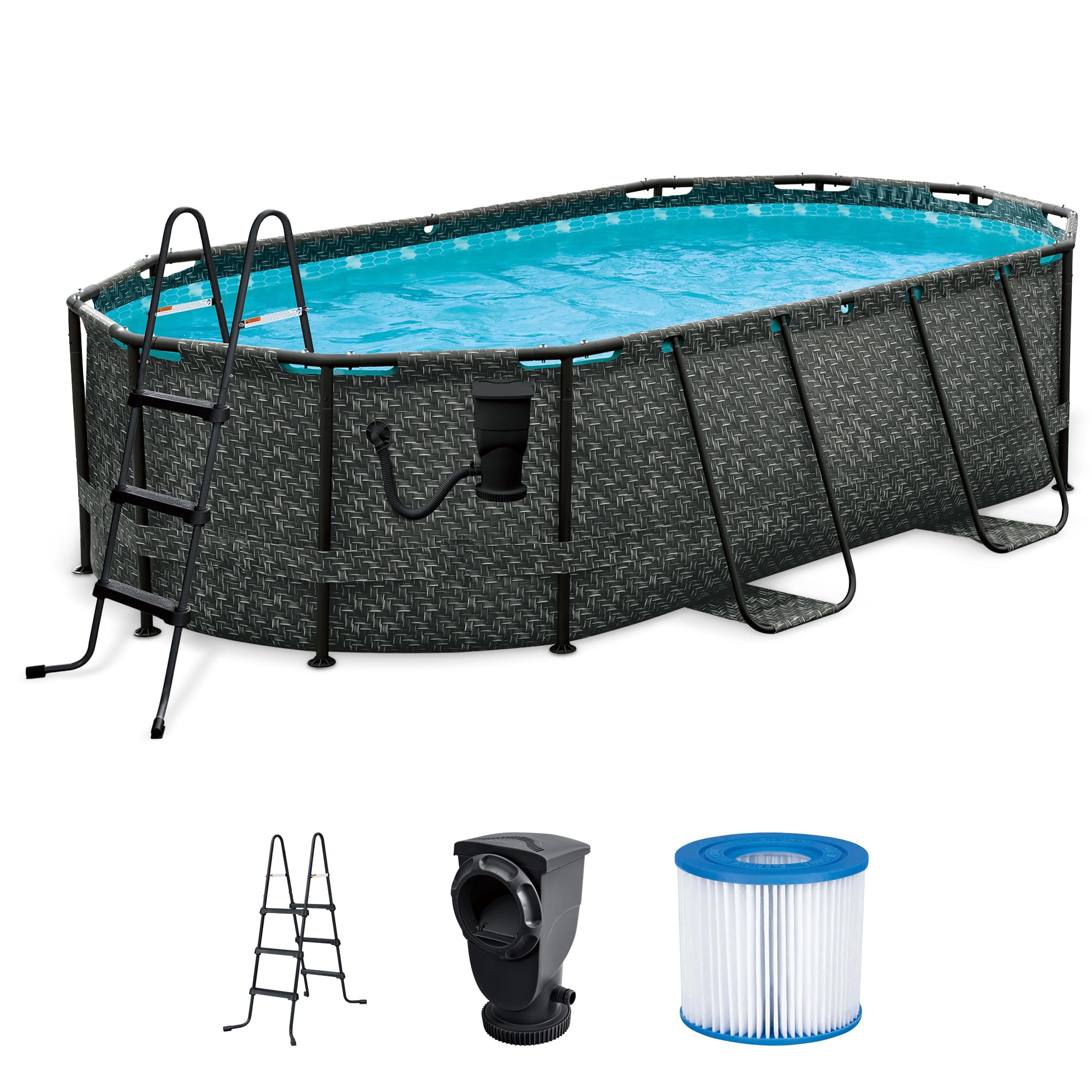 Funsicle 167 x 98 x 39.5 Inches Oasis Designer Oval Frame Above Ground Swimming Pool Set with Accessories - Dark Herringbone Gray | Perfect for Backyard, Patio, and Outdoor Family Fun