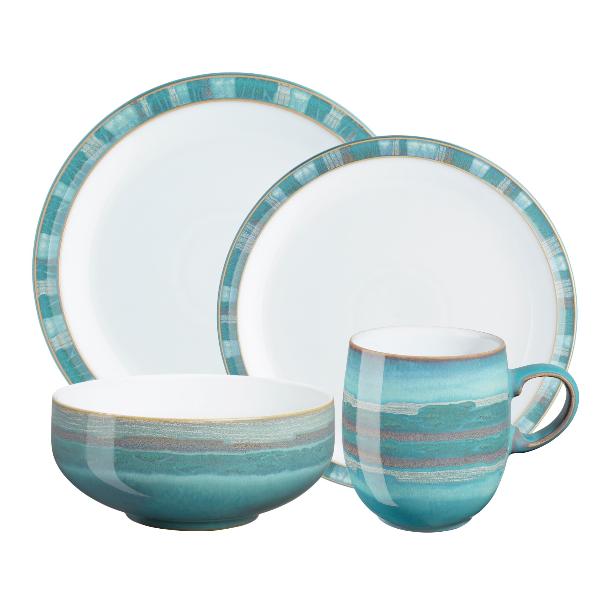 Denby Azure Coast 4-Piece Dinner Plate Set - Elegant Blue Stoneware for Everyday Dining & Entertaining | Perfect for Family Meals, Dinner Parties & Restaurant-Style Table Settings