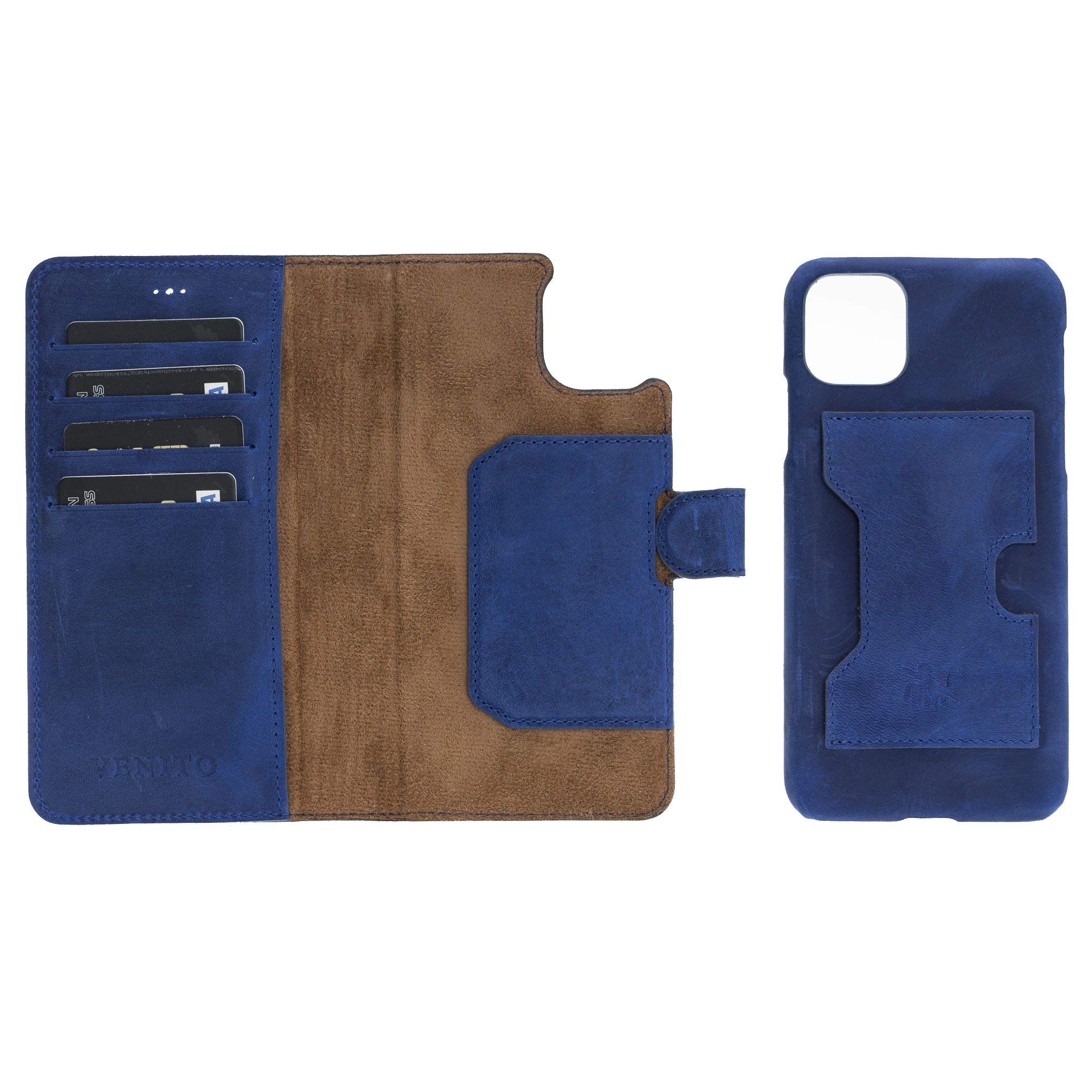 Venito Florence Genuine Leather Wallet Phone Case for iPhone 12 Pro Max (6.7 inch) - RFID Blocking Protection - Detachable Magnetic Wallet - Perfect for Travel, Work & Everyday Use (Antique Dark Blue)