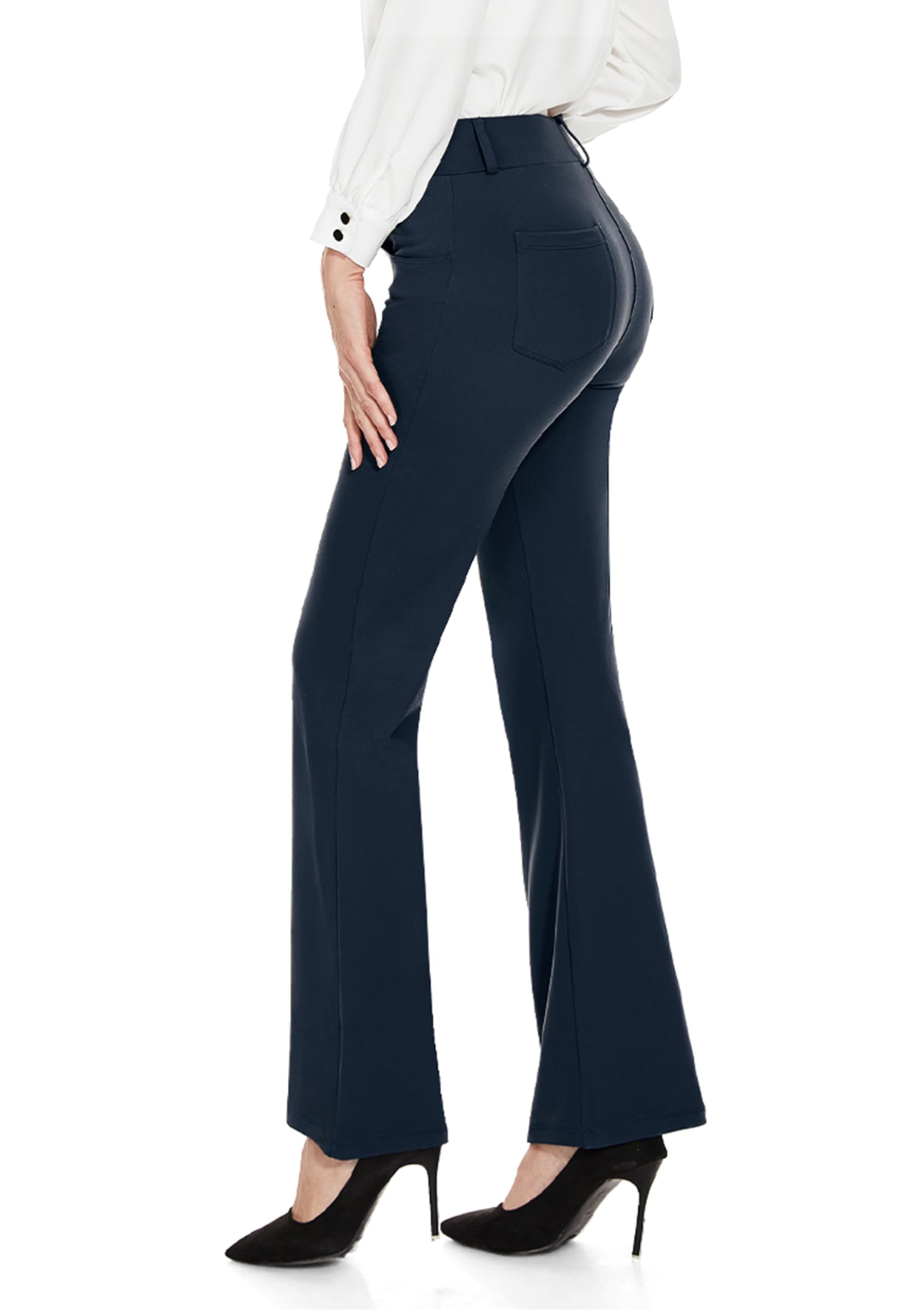 M MOTEEPI Women's High Waisted Bootcut Dress Pants - Stretchy Pull-On Office Work Pants (29