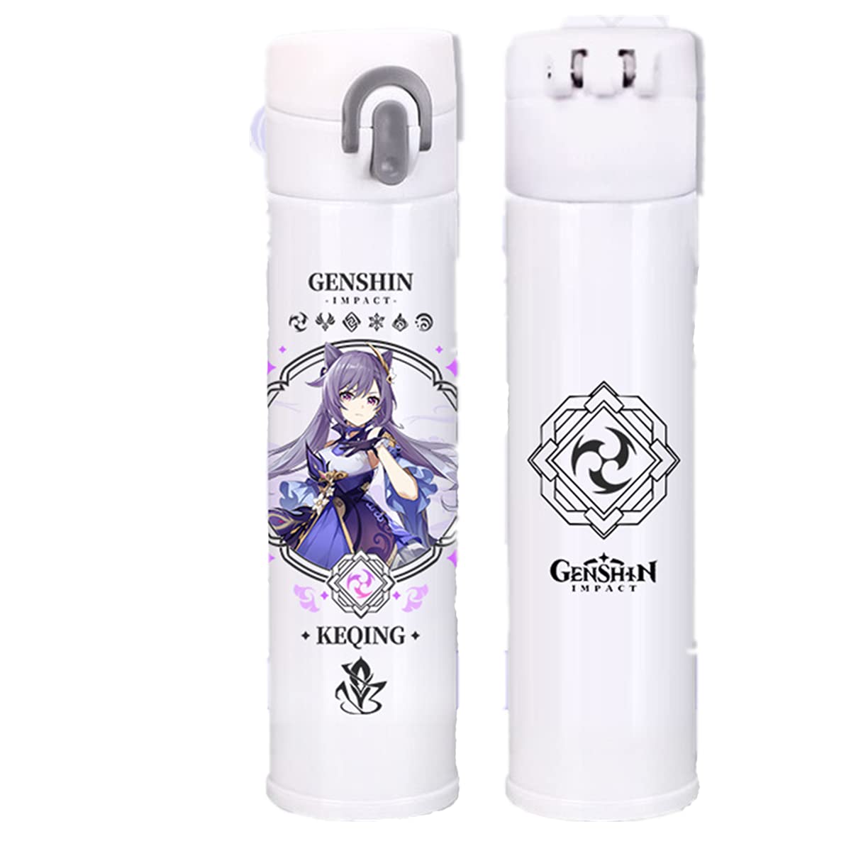 Genshin Impact Keqing Thermos Water Bottle - 13.5oz Stainless Steel Insulated Water Bottle for Kids & Anime Fans - Reusable Travel Mug for School, Gym & Outdoor Adventures