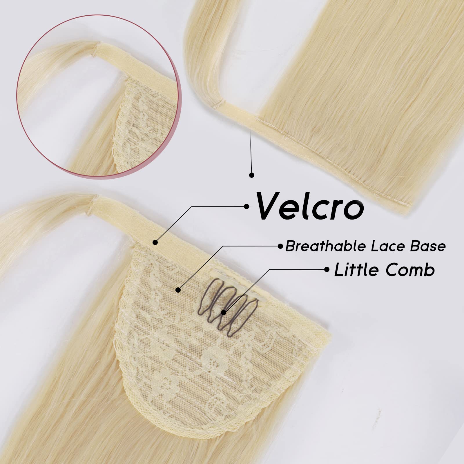Tinashe Clip-In Ponytail Hair Extensions 18 Inch - 100% Remy Human Hair, #613 Blonde, Long Straight Wrap Around Ponytail for Women | Perfect for Parties, Weddings & Everyday Styling