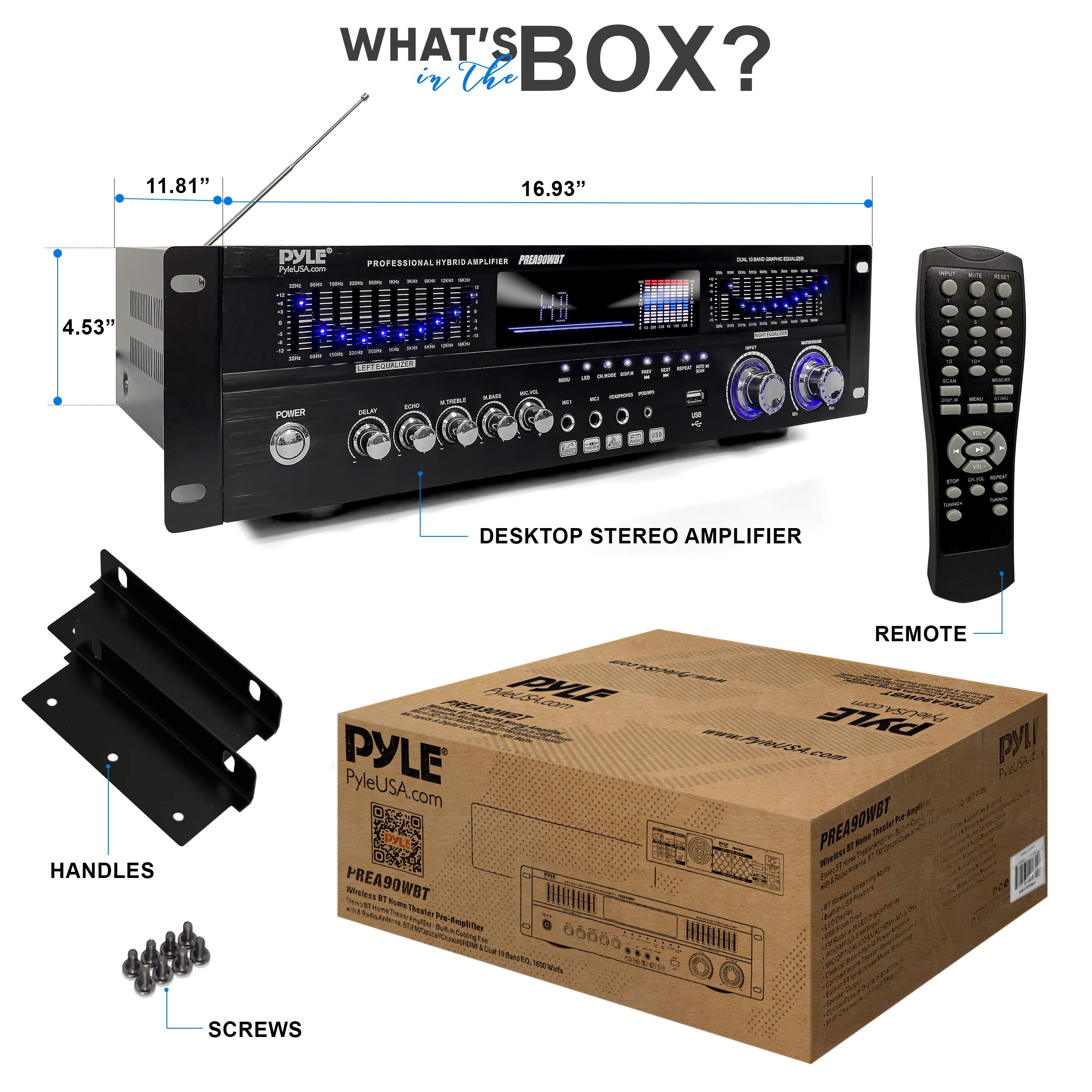 Pyle 6-Channel Bluetooth Hybrid Home Amplifier - 1600W Power Stereo Receiver w/Radio, USB, AUX, RCA, Mic, Optical & Coaxial Inputs - Perfect for Home Theater, DJ Setup & Live Sound Systems