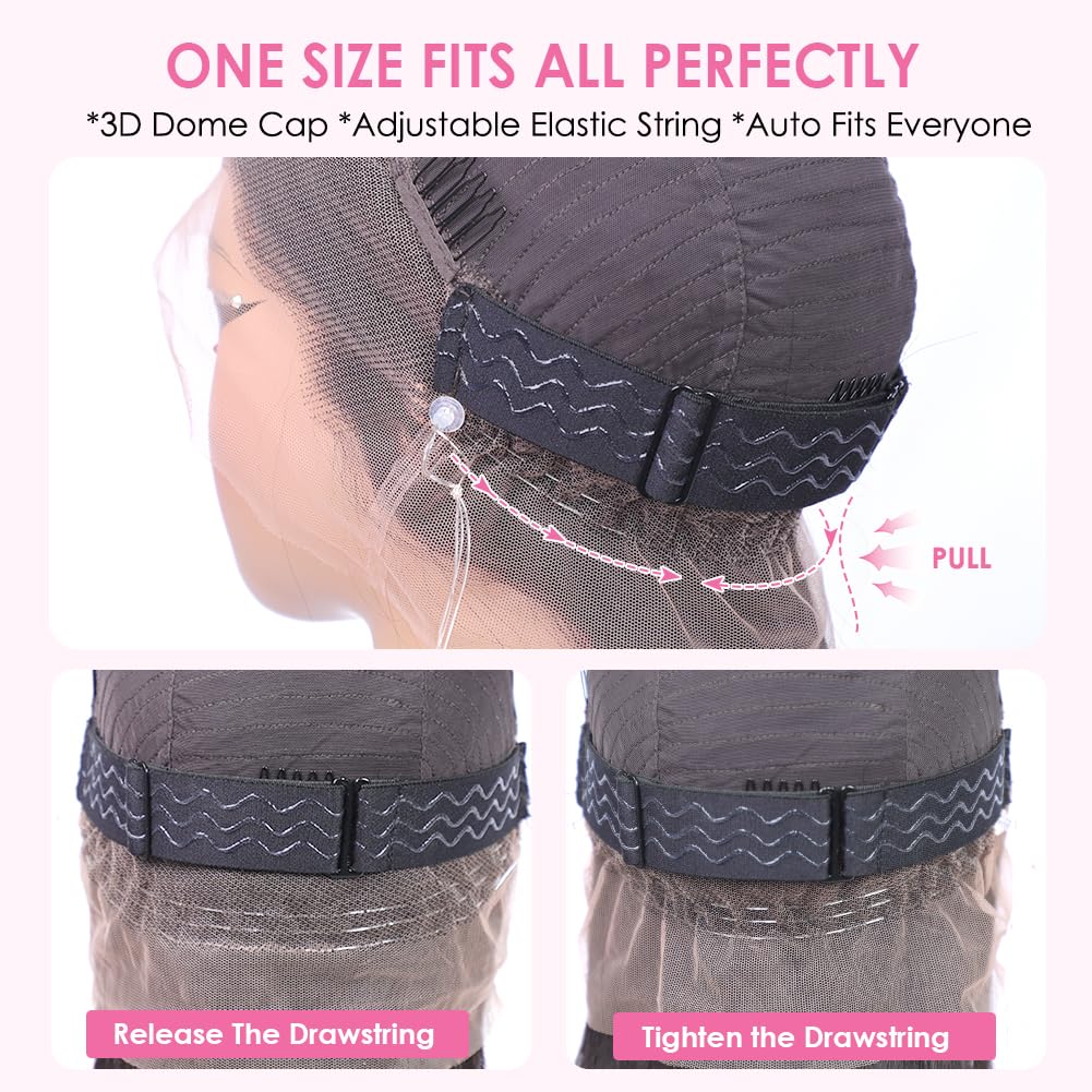 360 Glueless Human Hair Wig with Hidden Strap - Pre Plucked, Pre Bleached, 180% Density Wet & Wavy HD Full Lace Front Wig (26 Inch) - Perfect for Daily Wear, Cosplay, and Special Occasions