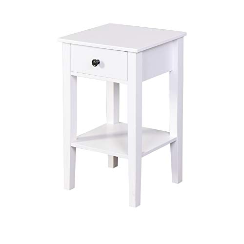 Meihua White End Table with Drawer - Modern Nightstand & Accent Table with Open Shelf Storage for Living Room, Bedroom & Office - Perfect for Small Spaces, Reading Nook & Home Decor