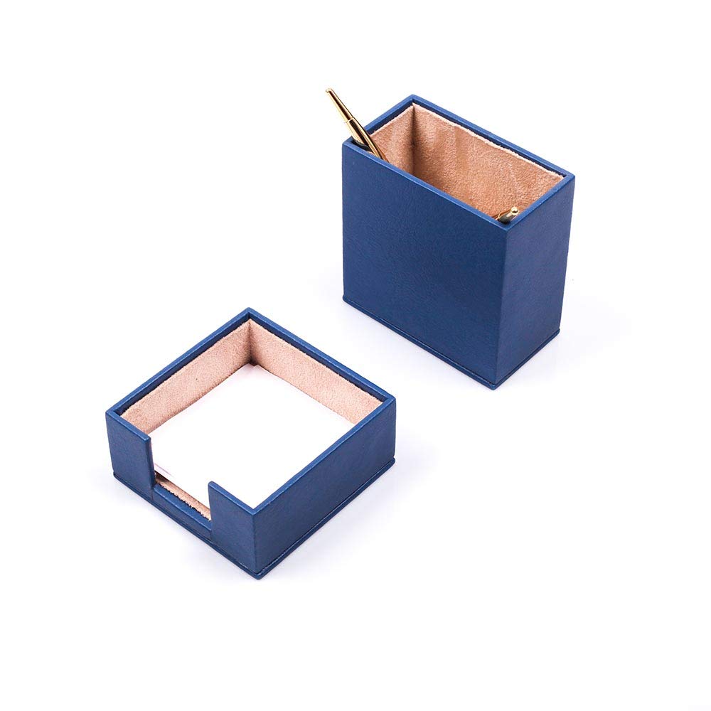 Premium Bonded Leather Desk Organizer Set - 10-Piece Office Desk Accessories with Single Document Tray - Elegant Blue Desk Supplies for Home & Office Organization - Perfect for Files, Stationery, and Workspace Decluttering