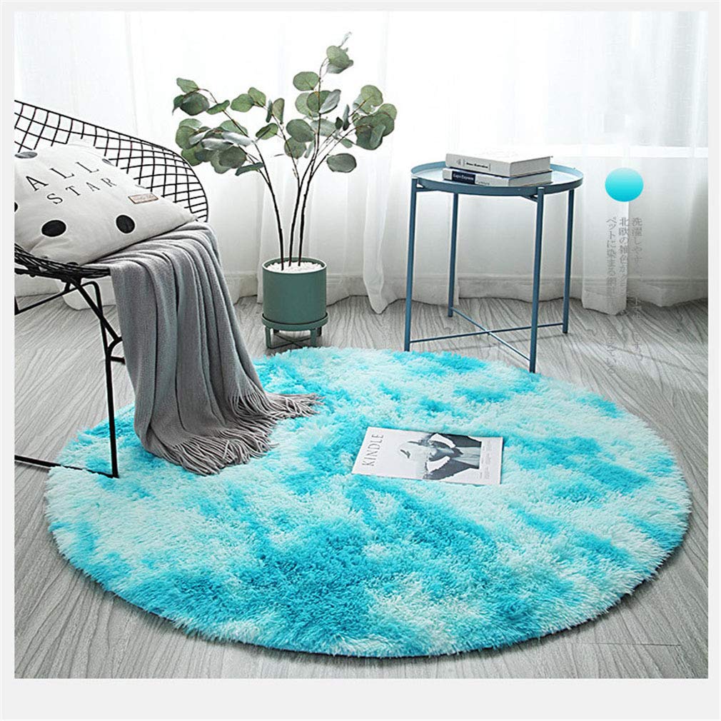 Soft Fluffy Shaggy Round Area Rug - Non-Slip Modern Carpet for Living Room, Bedroom & Nursery - Sky Blue 200x200cm - Cozy Home Decor for Family Rooms, Kids Play Areas & Dorm Spaces