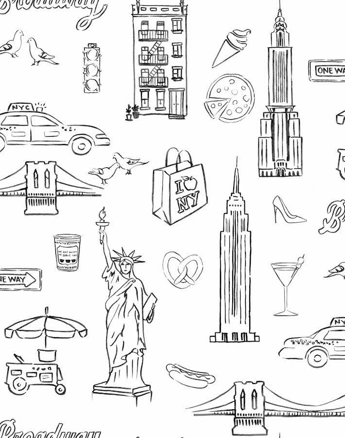 NYC Wallpaper by Nathan Turner - Premium White Peel & Stick Wallpaper for Living Room, Bedroom, and Office Decor