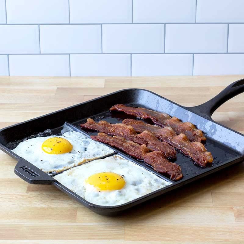 Lodge 11 Inch Square Cast Iron Divided Griddle - Pre-Seasoned, Heavy Duty Skillet for Stovetop, Oven & Grill - Perfect for Pancakes, Burgers & Steaks