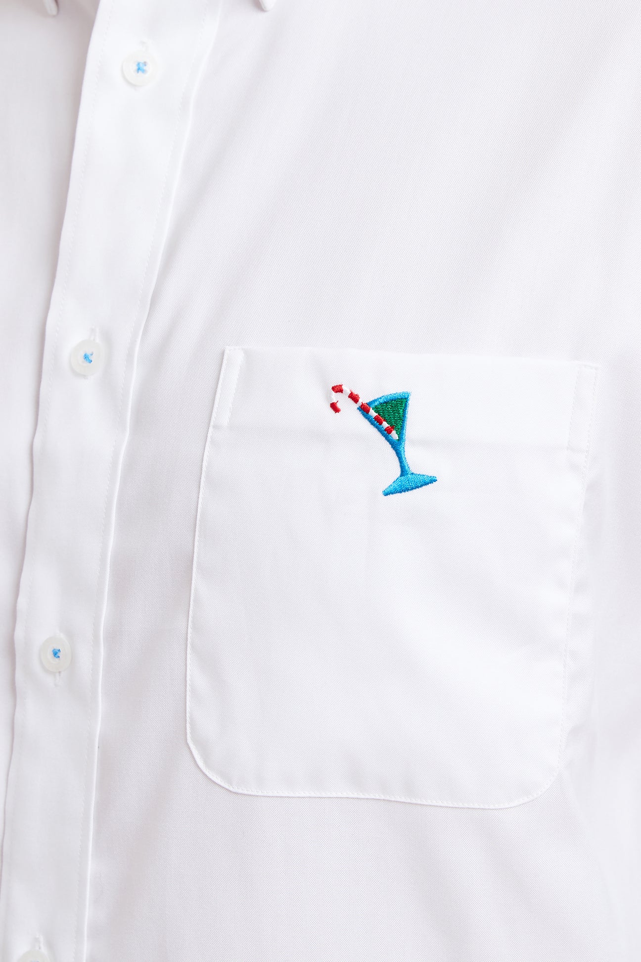 Men's White Oxford Shirt with Single Martini Candy Cane Print - Classic Casual Button Down Shirt for Office, Party & Holiday Events