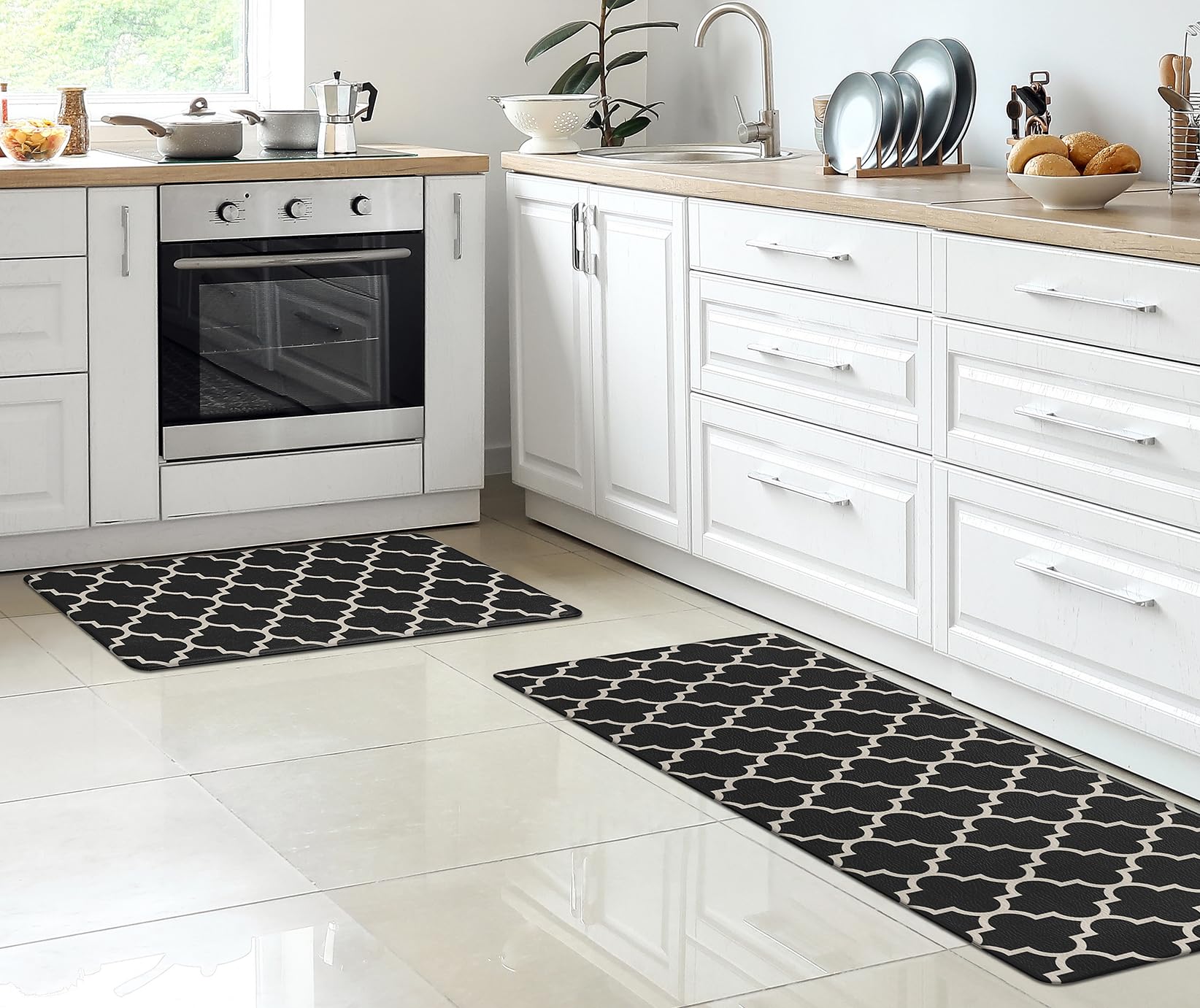 ComfiLife Anti-Fatigue Kitchen Floor Mats (2-Pack) - Thick Cushioned, Waterproof & Non-Slip Standing Mat for Home, Office, Sink & Laundry - Easy to Clean Comfort Rug for Long Standing Hours (Black) - Perfect for Cooking, Dishwashing & Workstation Comfort