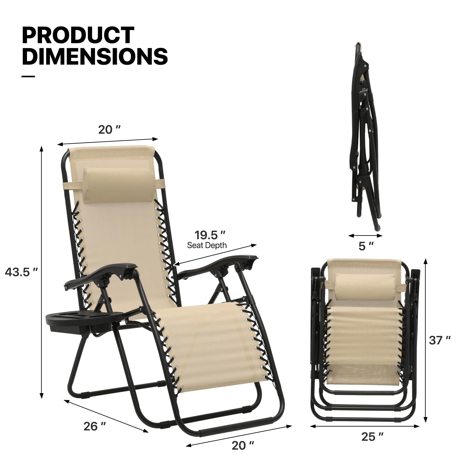 MoNiBloom Zero Gravity Lounge Chairs Set of 2 - Outdoor Reclining Patio Chairs for Adults, Foldable Beach Chairs with Adjustable Backrest - Perfect for Backyard, Poolside, Camping & Beach Relaxation (Cream)