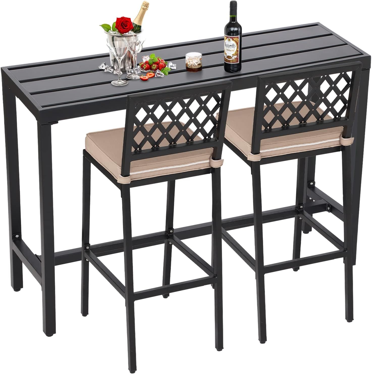 3-Piece Outdoor Bar Table and Chairs Set with Cushioned Stools - 55