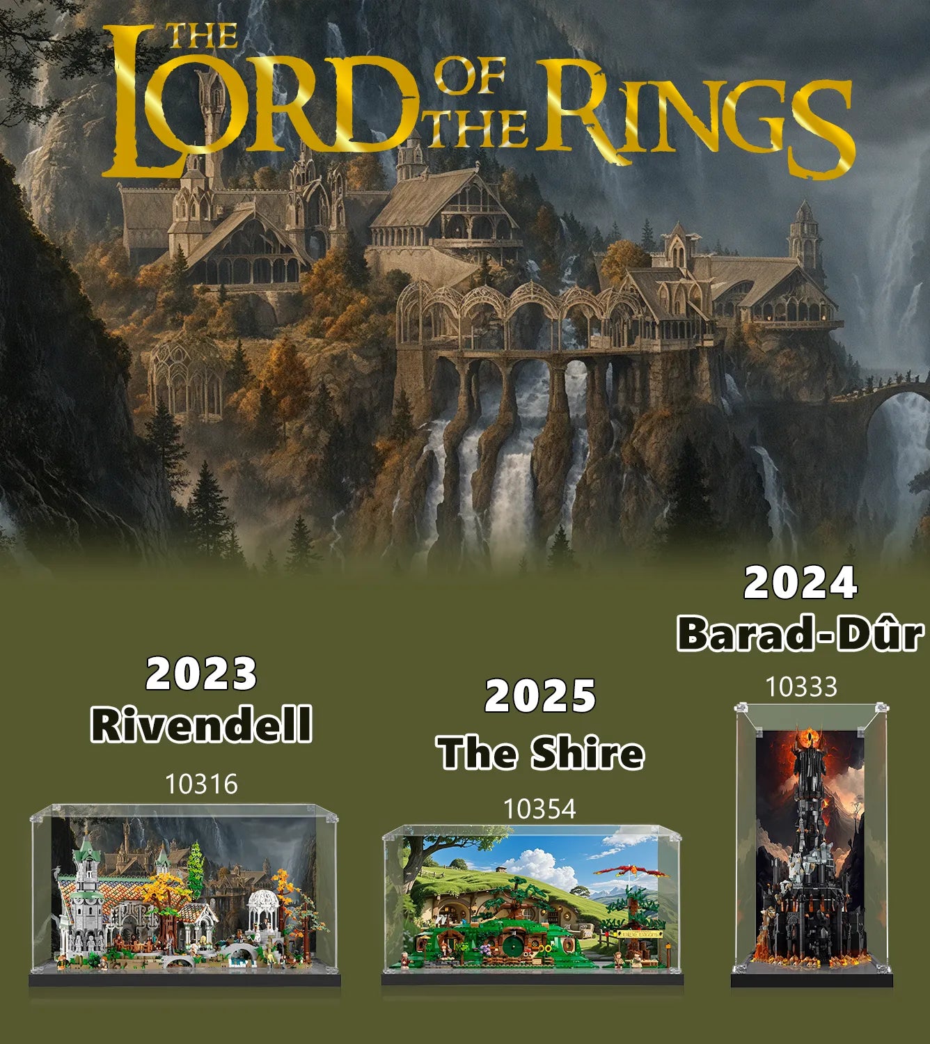 LEGO® Icons The Lord of the Rings Display Case - Compatible with Barad-dûr 10333, The Shire 10354 & Rivendell 10316 Sets - Perfect for Showcasing & Protecting Your Collector's Edition Models at Home or Office