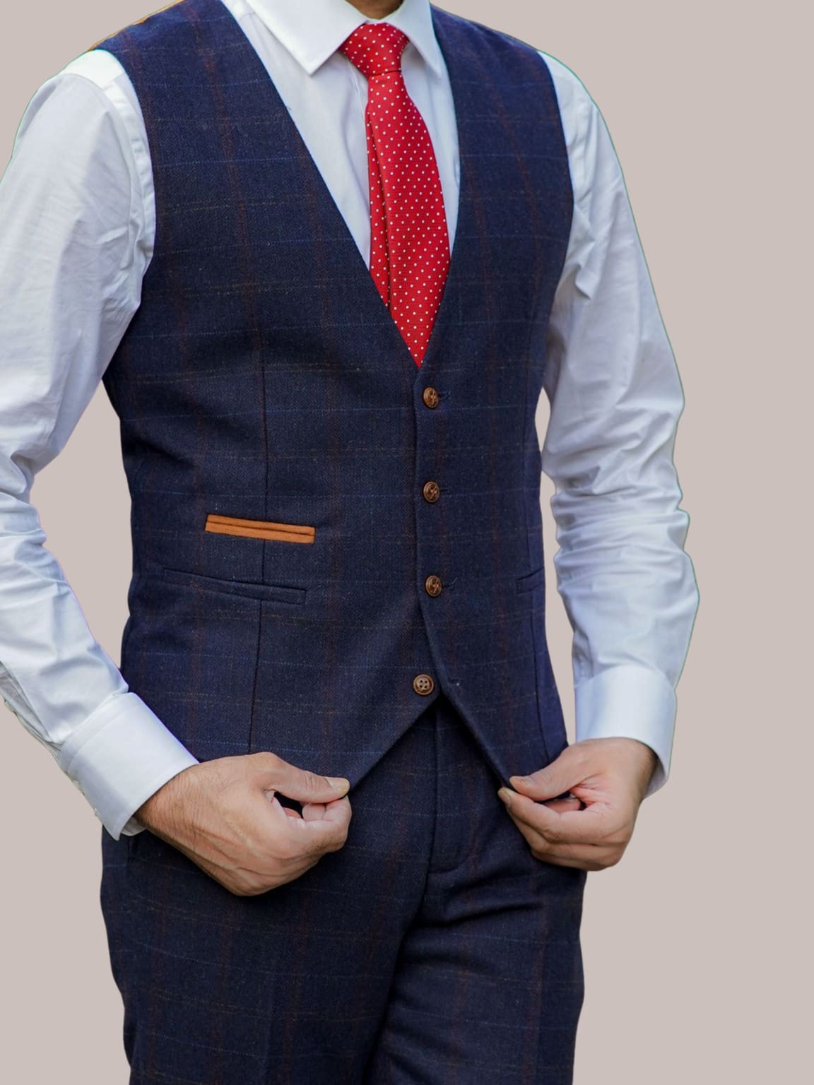 Barucci Bruno Men's Vintage Navy Tweed Waistcoat Vest - Classic Slim Fit Formal Waistcoat for Weddings, Business & Office Wear