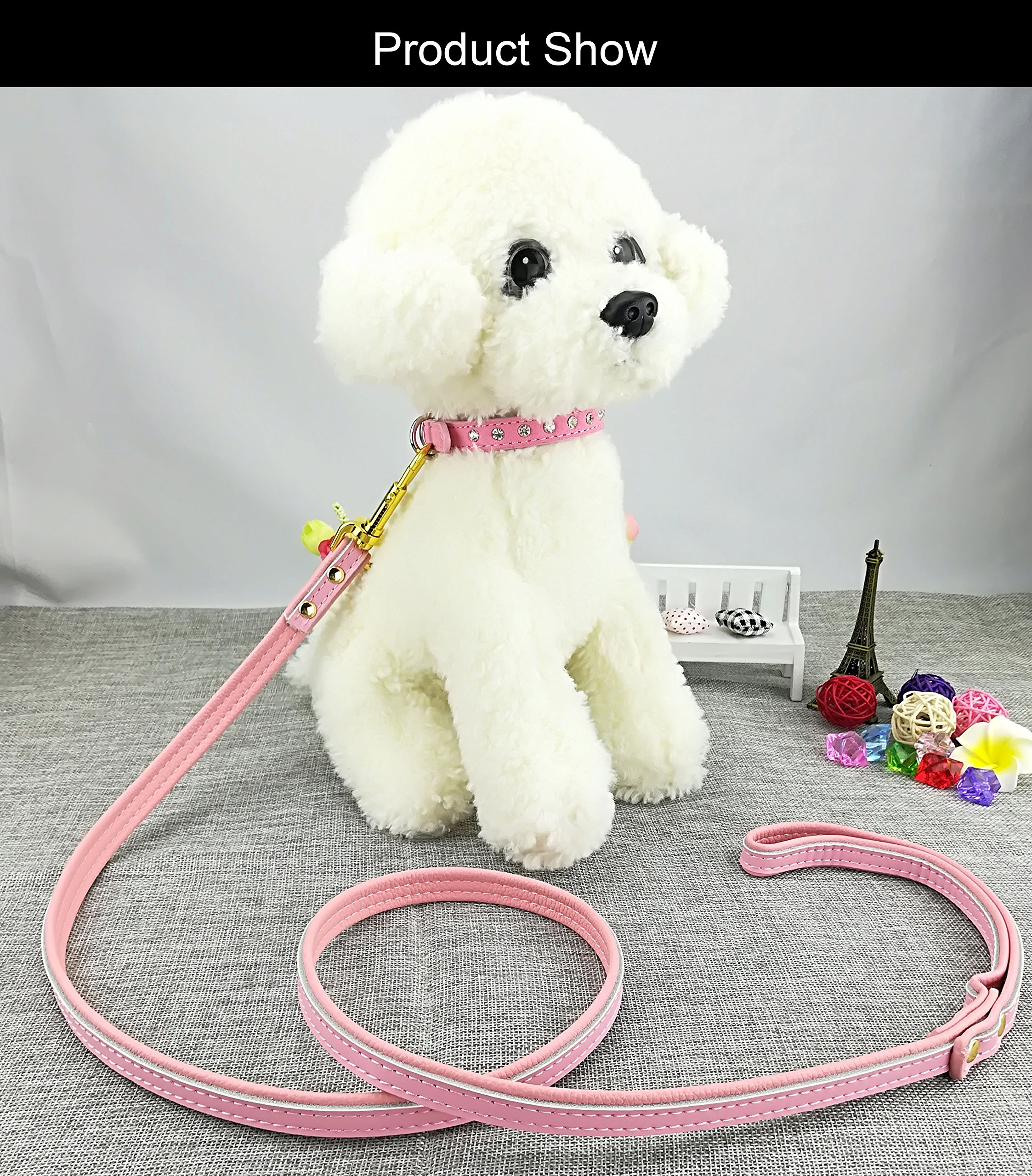 Stylish Suede Bling Dog Collar with Leather Leash for Small Dogs & Cats - Perfect for Daily Walks, Training & Fashion Accessories