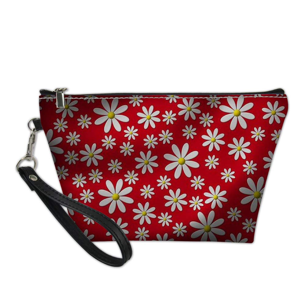 Amzbeauty Fashion Red Floral Makeup Bag - PU Leather Cosmetic Pouch for Women | Travel Toiletry Organizer | Perfect Gift for Bridesmaids, Birthday & Mother's Day | Great for Travel, Gym & Daily Essentials Storage