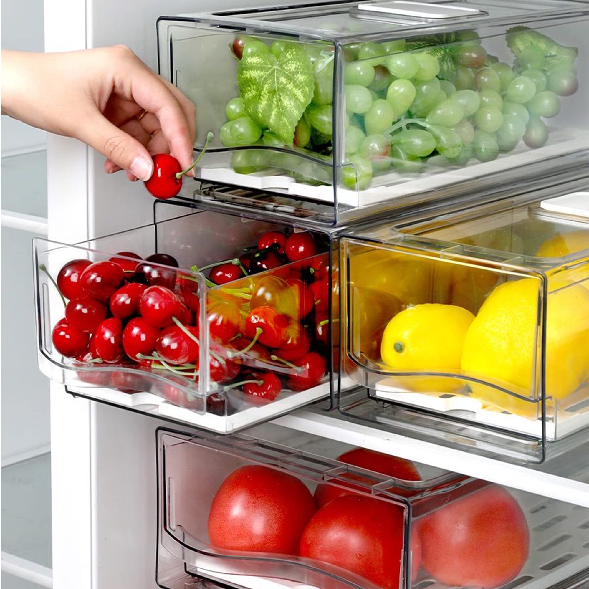 Stackable Refrigerator Organizer Bins - 2 Large BPA-Free Fridge Drawer Organizers for Food Storage | Perfect for Home Kitchen, BBQ Party & Restaurant Use | Reusable & Space-Saving Kitchen Containers