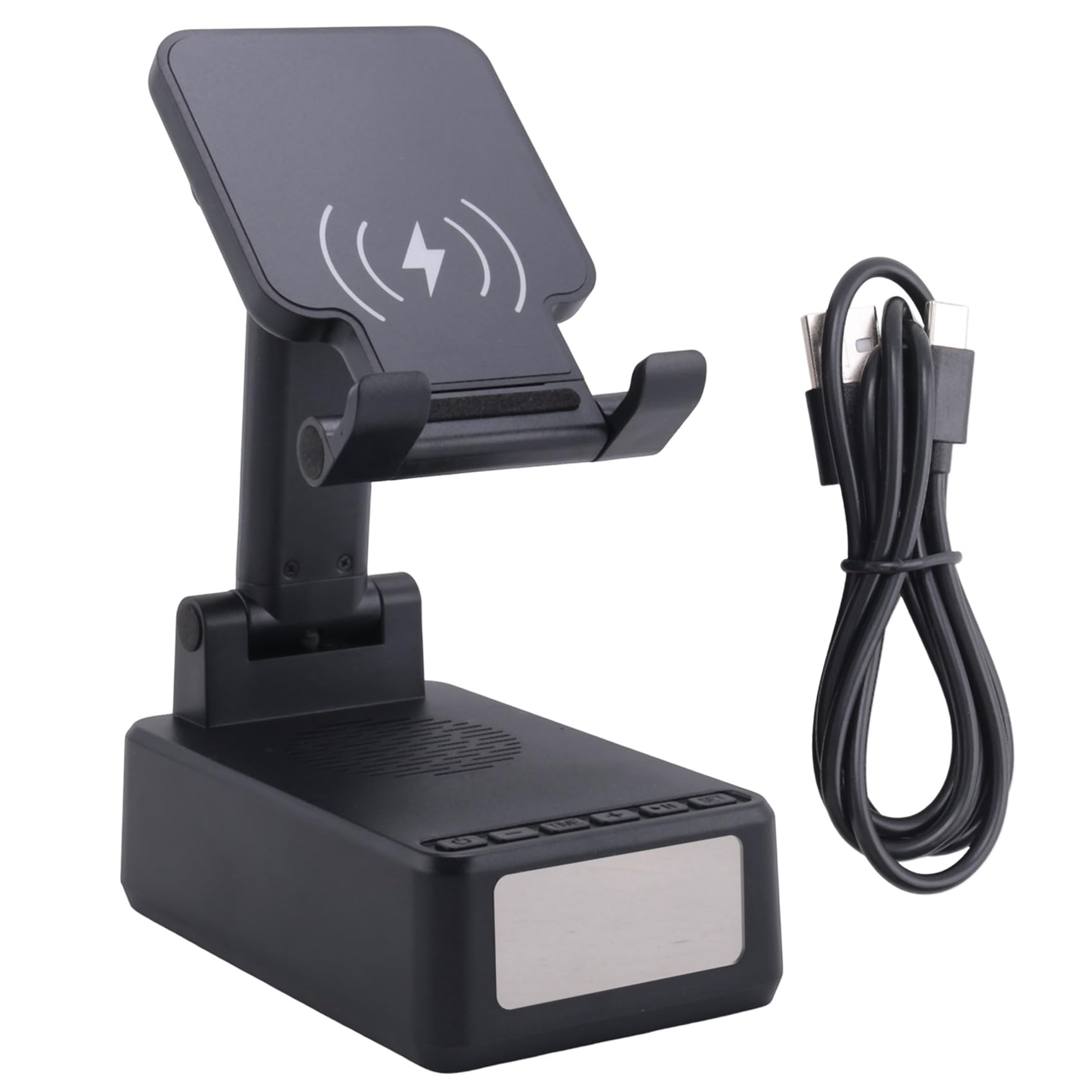 Jeenuuder 3-in-1 Wireless Charging Stand with Bluetooth Speaker & Phone Holder - Fast Qi Charging for iPhone, Android - Perfect for Home Office, Bedside & Desk Organization