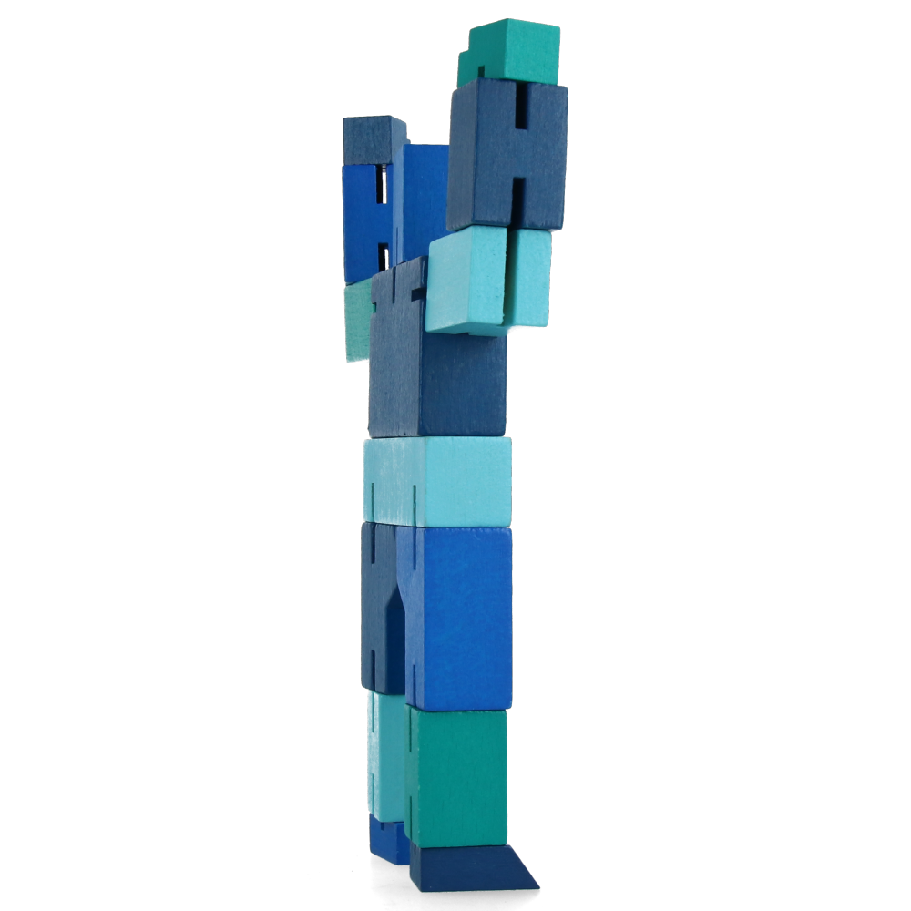 Cubebot Small Blue Multi-Jointed Wooden Robot Toy - Perfect for Kids' STEM Learning & Creative Play