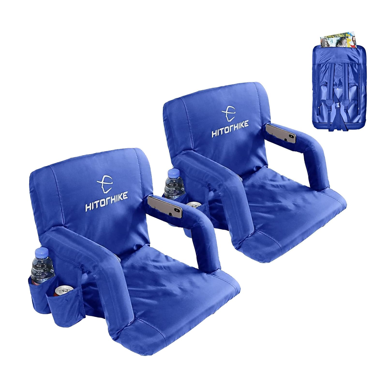 HITORHIKE Stadium Seat 2-Pack - Portable Reclining Bleacher Chairs with Padded Cushion, Back & Armrest Support - Perfect for Football Games, Concerts, and Outdoor Events