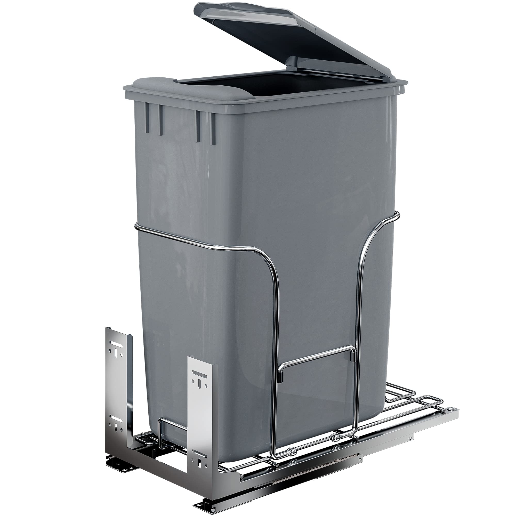 YITAHOME 43 Quart (XL) Pull-Out Trash Can with Lid & Silent Slides - Under Cabinet Recycling Bin for 14.2