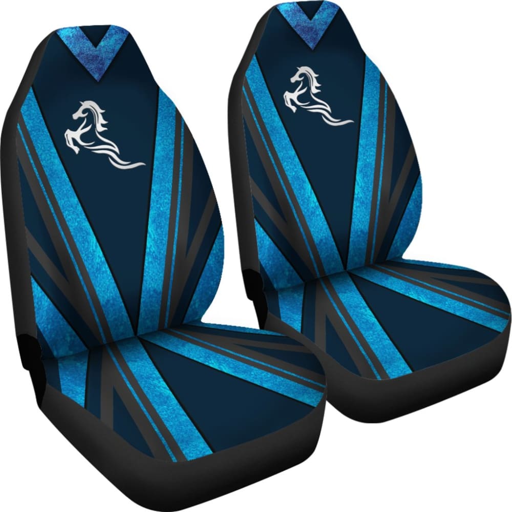 Premium Blue Horse Mustang Metallic Print Car Seat Covers - Stylish & Durable Auto Accessories for Ford Mustang - Perfect for Road Trips, Daily Commute & Car Enthusiasts