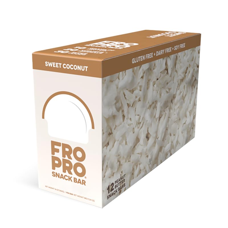 FROPRO Plant Protein Snack Bars - Vegan Protein Bars, All-Natural, Gluten Free, Dairy Free, Soy Free, Low Calorie High Protein Bars | Coconut Flavor, 12 Pack | Perfect for Post-Workout Recovery, Healthy On-The-Go Snacking & Keto Diet