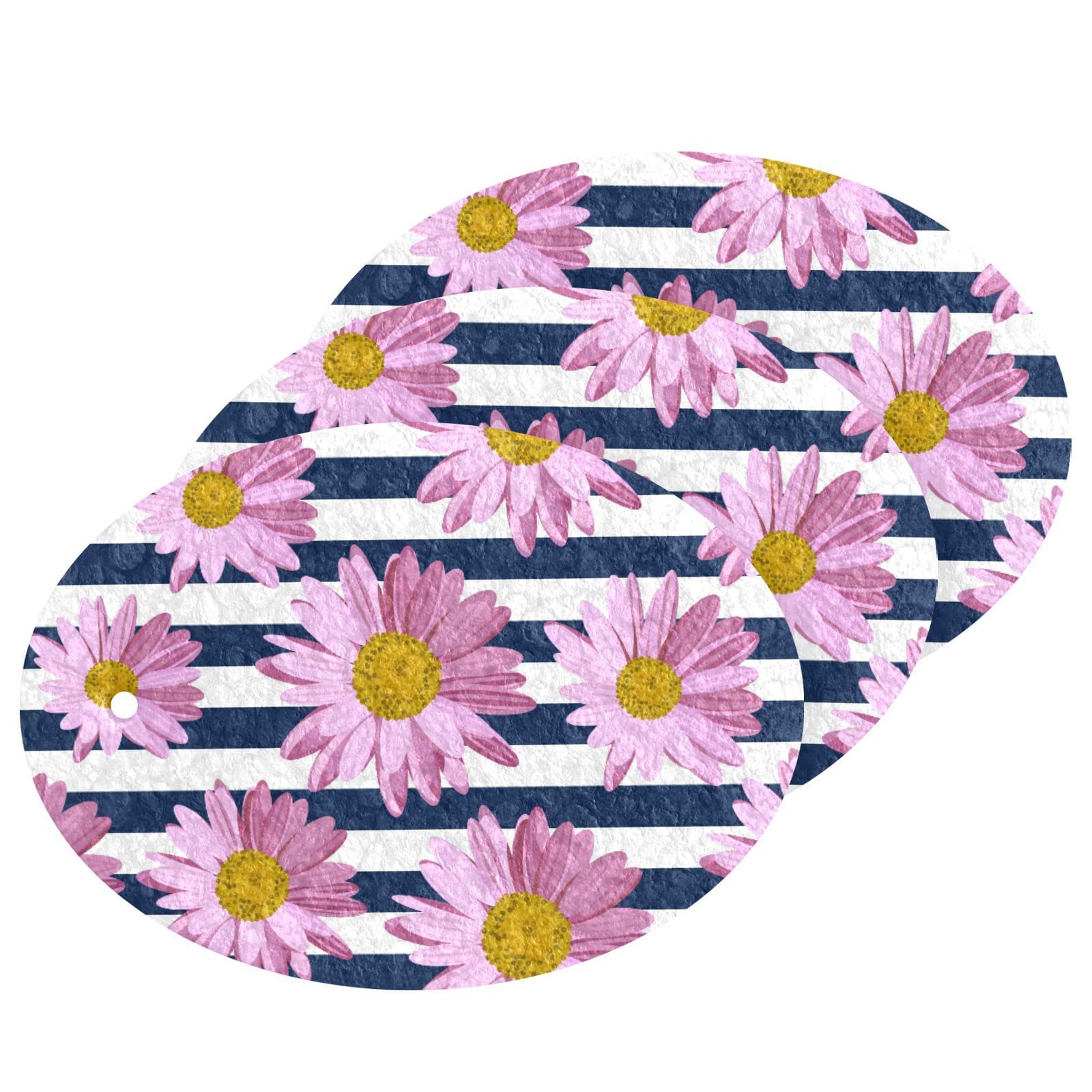 Kcldeci 3 Pack Kitchen Dish Scrub Sponge Pads - Non-Scratch Cleaning Sponges with Pink Daisy Design for Dishes, Pots & Pans - Durable Household Cleaning Sponges for Kitchen Sink, Countertops & Cookware (Perfect for Daily Dishwashing & Tough Stains)