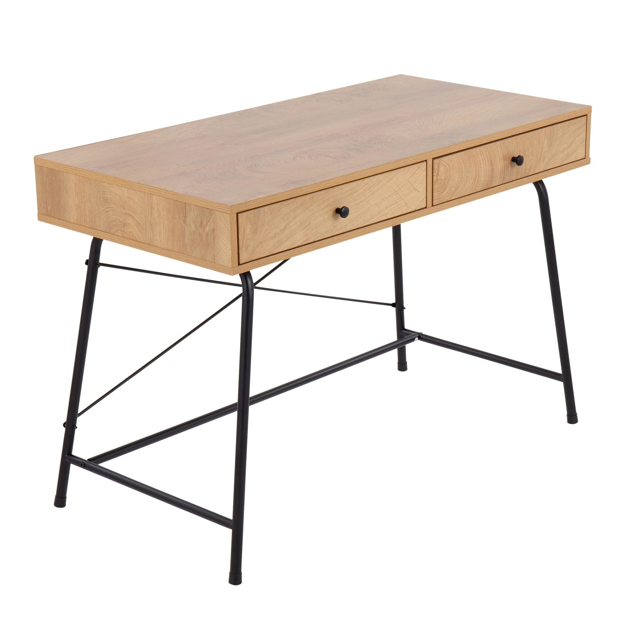 LumiSource Casper Brown Wood Desk - Home Office Desk with Drawers, Small Computer Desk for Bedroom & Gaming, Farmhouse Style Writing Table | Perfect for Remote Work, Online Classes & Small Space Living