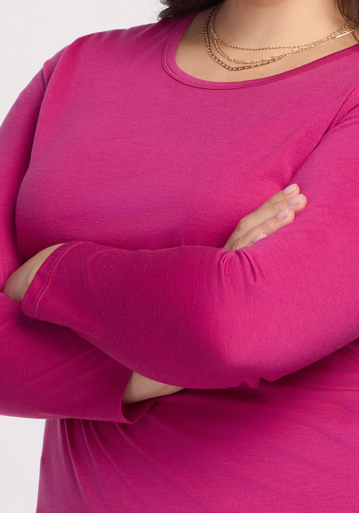 Remi Long Sleeve T-Shirt for Women - Soft Cotton Casual Top in Berry Punch Color - Perfect for Everyday Wear, Work & Fall Layering
