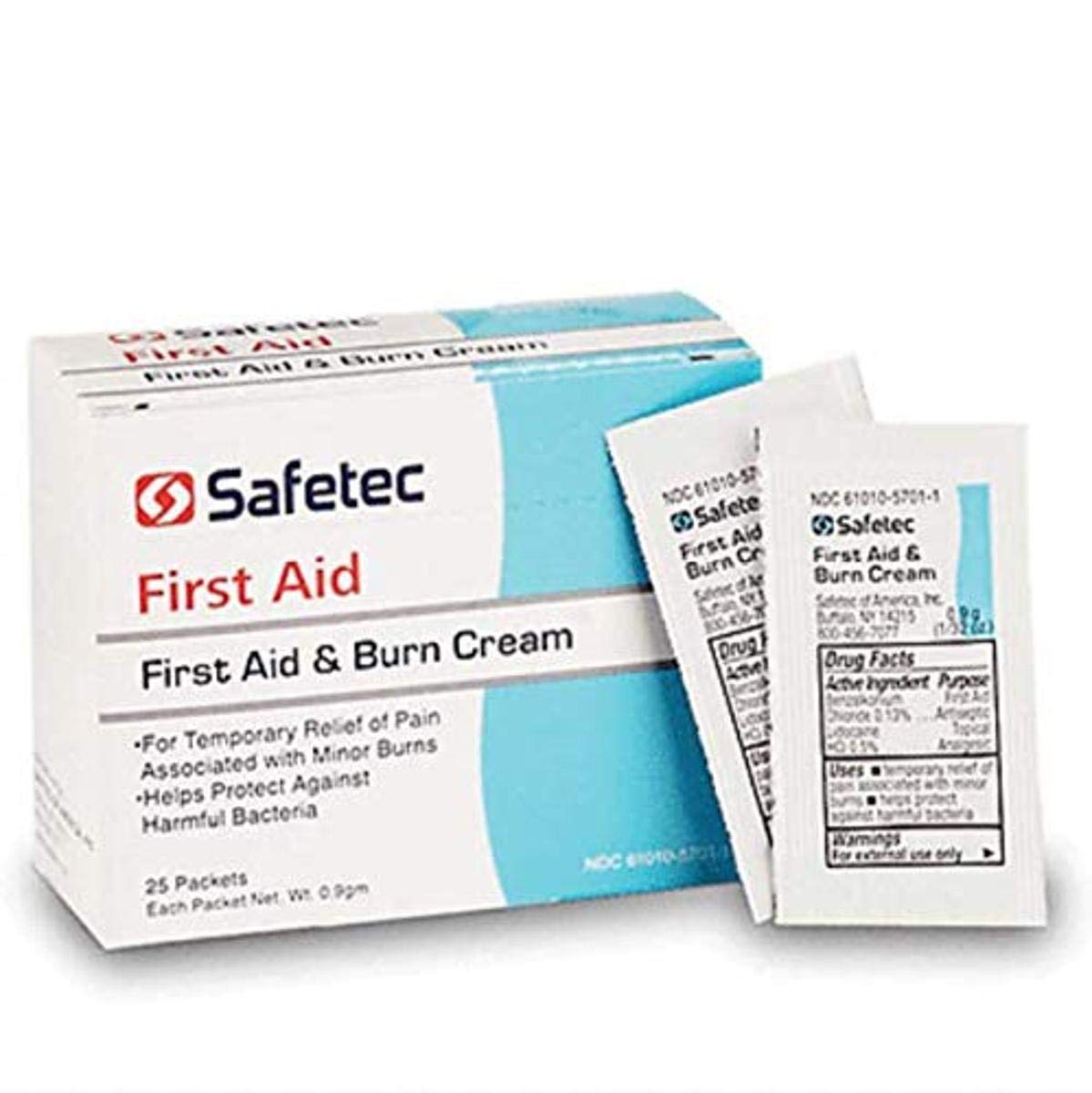 Safetec First Aid & Burn Cream - 25 Packets for Minor Cuts, Burns & Skin Irritations - Essential for Home, Office & Travel First Aid Kits