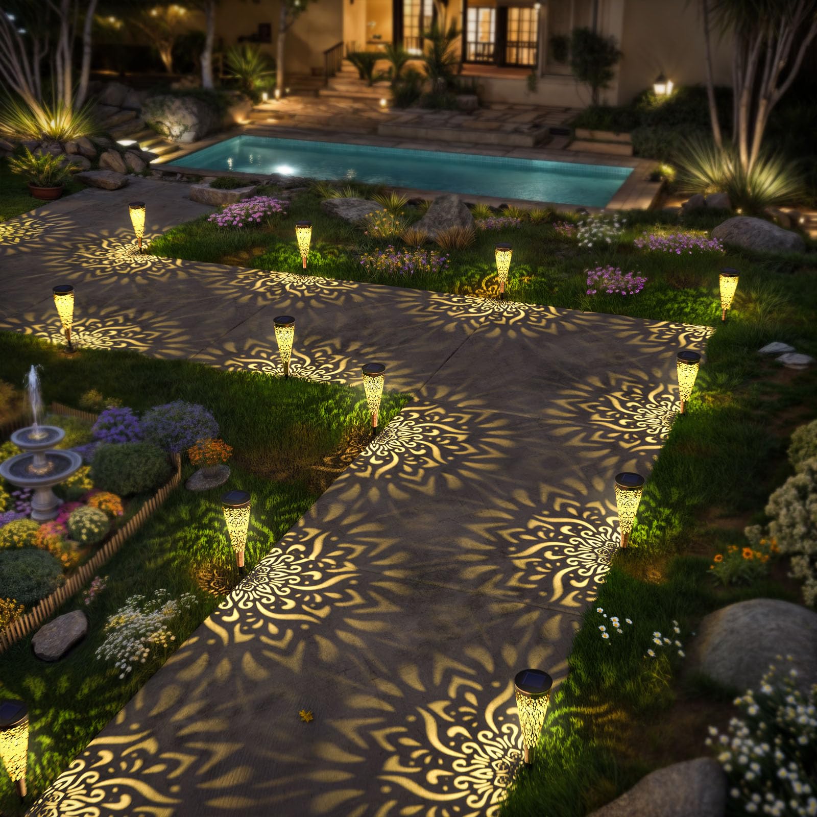 6 Pack Solar Pathway Lights Outdoor - Waterproof Solar Garden Lights with Warm White LED for Patio, Backyard, Walkway, Yard & Garden Decor - Gold (6Pcs) | Perfect for Landscape Lighting, Driveway Markers & Evening Ambience