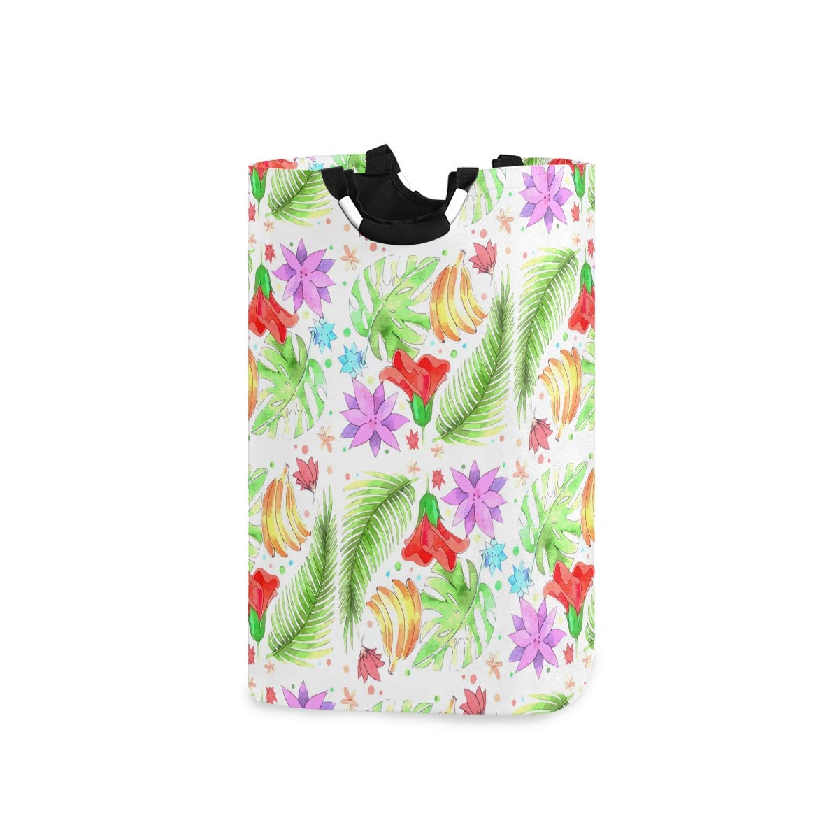 RunningBear Collapsible Laundry Basket - Large Capacity Watercolor Tropical Design Clothes Hamper for Bathroom, Bedroom & Dorm | Portable Laundry Bag for Clothes Organization & Storage (Ideal for College Students & Small Spaces)