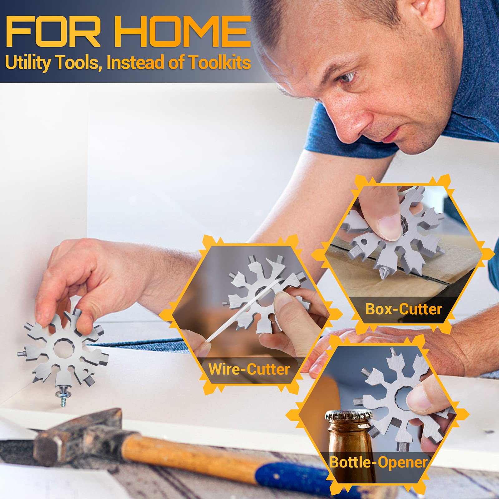 20-in-1 Snowflake Multitool Pocket Size Mini Gadget - Screwdriver, Wrench & Bottle Opener - Perfect Christmas Stocking Stuffer Gift for Men, Dad & Teens - Great for Camping, Hiking & Everyday Carry (EDC)