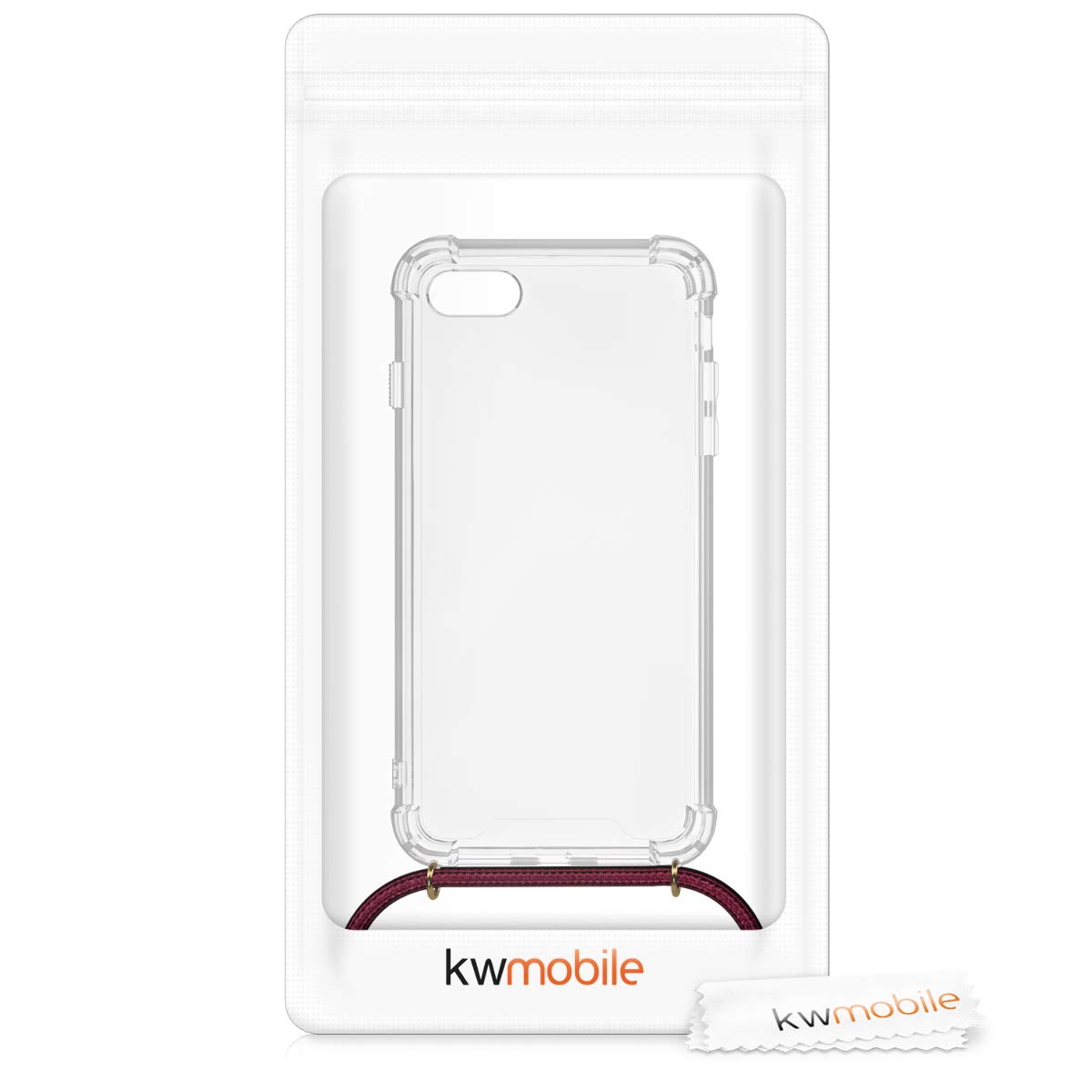 kwmobile Clear TPU Crossbody Phone Case Compatible with Apple iPhone SE (2022/2020), iPhone 8 & iPhone 7 - Protective Cover with Adjustable Lanyard Strap (Dark Red/Transparent) - Perfect for Travel, Shopping & Outdoor Activities