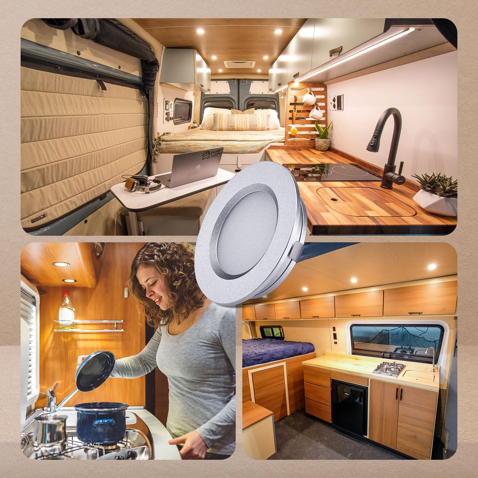 ALOVECO 12V Dimmable LED RV Interior Lights - 3000K Warm White, Ultra-Thin Waterproof Design for Campers, Motorhomes, Sailboats & Yachts (8-Pack) - Perfect for Cozy Lighting in Small Spaces & Nighttime Use