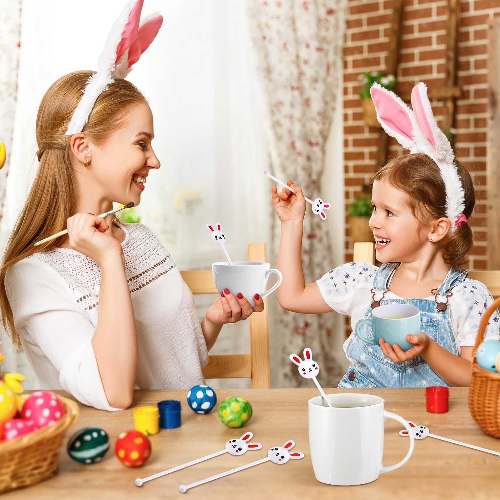 30 Pcs Easter Bunny Drink Stirrers - Plastic Swizzle Sticks for Coffee, Tea & Hot Cocoa - Easter Party Favors & Bar Supplies - Perfect for Easter Celebrations, Brunch, and Holiday Gatherings
