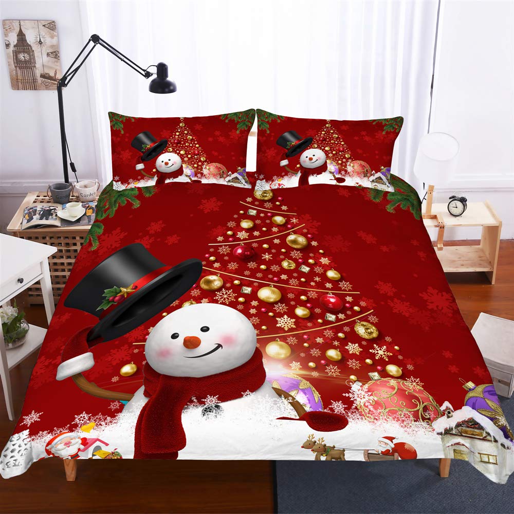REALIN Christmas Duvet Cover Set - Santa Claus Holiday Bedding with Tree, Elk & Snow Sled Design - 2/3/4PCS Quilt Cover, Sheets & Pillow Shams - Twin/Full/Queen/King Size - Perfect for Festive Bedroom Decor & Holiday Gift Giving